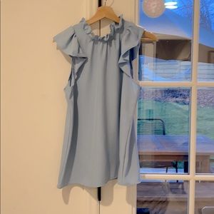 Blue ruffle Mock Neck dress shirt